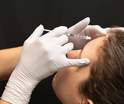 Woman getting BOTOX® injection on her forehead